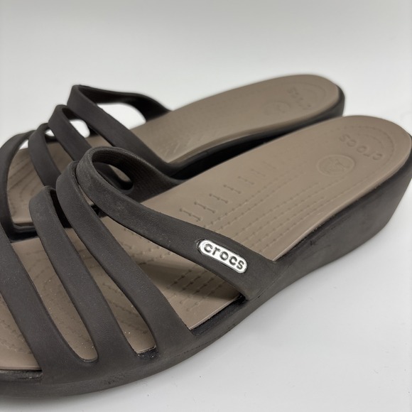 Crocs Rhonda Low Wedge 4 Strap Sandal Women's Size 9 Brown Casual Waterproof - Picture 5 of 9